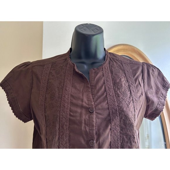 Women's Caribbean Joe Top Size Petite Small Brown Embellished Side Slits - Picture 2 of 13